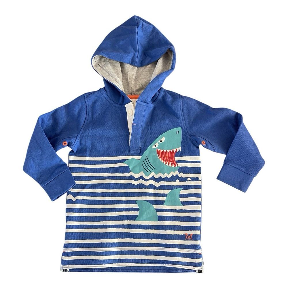 CCC Kids Boys Sweatshirt Size 5-6 Blue & White Stripe‎ Long Sleeve Hooded Whale